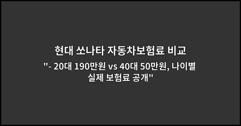 현대 쏘나타 자동차보험료 비교 “- 20대 190만원 vs 40대 50만원, 나이별 실제 보험료 공개”